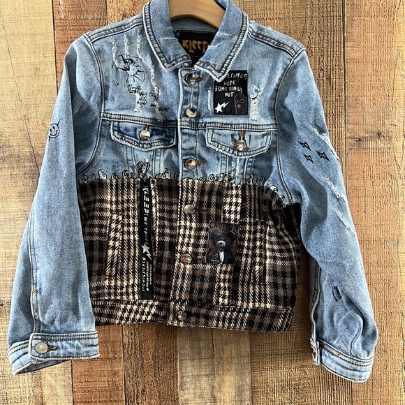 Kleep Blue Brown Brick Layer Jean Jacket‎ Boys 7/8  Premium Washed Cotton Denim - Picture 4 of 10